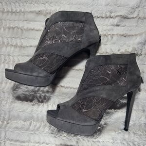 Jessica Simpson Gray Suede Lace Open Toe Bootie Platform Heel 12m